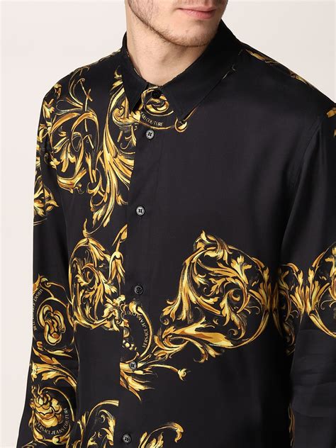 versace jeans couture baroque-print denim black shirt|versace jeans couture shirt women's.